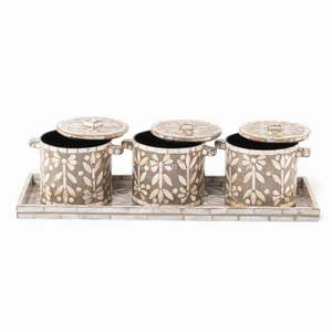 Pot de rangement artisanal bohème en nacre incrustée pour l'organisation de la maison et la décoration de table – Fabriqué au Vietnam - Product Image 1