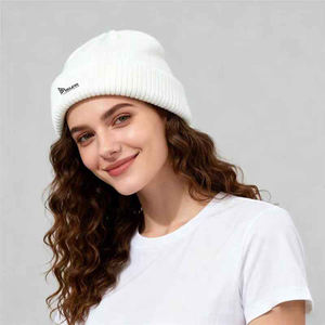 Royal Blue Acrylic <b>Winter</b> Warm Beanie <b>Hat</b> with Custom Embroidered Logo and Bows Pattern Solid Color Custom Label for Men <b>Women</b> - Product Image 5