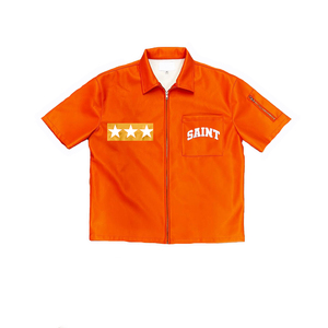 Écusson de haute qualité personnalisé OEM Chemise décontractée grande taille à manches courtes pour hommes Chemise en cuir vintage avec fermeture éclair Boxy et broderie d'appliques - Product Image 2