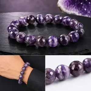 Bracelet en améthyste naturelle chargé de Reiki - Perles rondes et facettées de 6 mm à 12 mm - Product Image 2