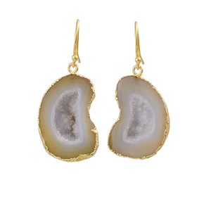 Boucles d'oreilles en pierres précieuses violettes Geod Druzy or plaqué crochet suspendu Style approvisionnement en bijoux à la mode - Product Image 5