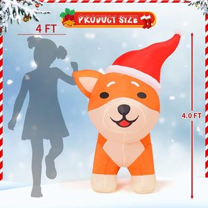 4 FT <span class=keywords><strong>Shiba</strong></span> <span class=keywords><strong>Inu</strong></span> 풍선 개 크리스마스 장식 폭발 개 크리스마스 모자를 쓰고 어린이 크리스마스를위한 내장 LED - Product Image 6
