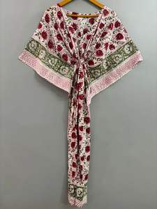 Vestido caftán hecho a mano de algodón con estampado Jaipuri, ropa de dormir con estampado de bloques de flores, Top largo, abrigo de playa, Maxi 100% algodón Natural - Product Image 6