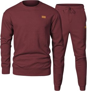Ensembles de vêtements d'extérieur 2 pièces chauds et décontractés pour hommes, vêtements de détente en tricot respirant avec pulls et pantalons à motif solide - Product Image 1