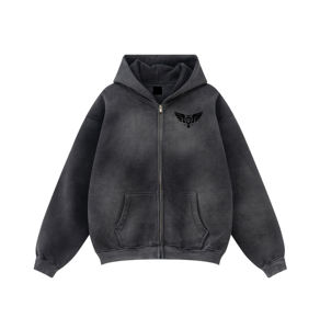 Sweat à capuche uni à épaules tombantes Mode Distressed Acid Washed Plus Size Hommes 100% Cotton Fleece Hoodies & Sweatshirts - Product Image 6