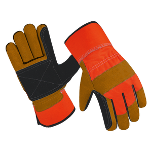 ถุงมือนิรภัยหนังวัวแยกหนังวัว, ถุงมือนิรภัยสำหรับทำงานผ้าฝ้ายฟลูออเรสเซนต์สำหรับคนแคนาดา - Product Image 4