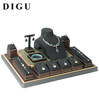 Présentoir de Comptoir Boutique DIGU Élégant en Cuir Givré Noir et Vert pour Bijoux, Idéal pour les Vendeurs de Marques et Bracelets