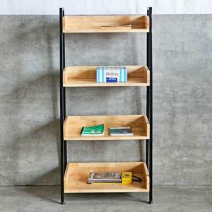 Étagère à livres trapézoïdale moderne CASAN à 4 niveaux 60x36x126cm en bois d'hévéa KS68092, type support pour salon, bureau, chambre d'enfant, chambre à coucher - Product Image 5