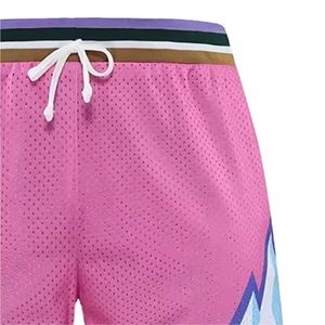 Custom <b>Pink</b> Graphic Basketball <b>Shorts</b> Mesh Fabric Streetwear Sports <b>Shorts</b> with Drawstring Elastic Waist Mountain Design - Product Image 5