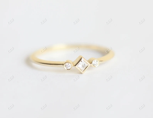 Tiny Princess Cut Bezel <b>Set</b> Moissanite Classic GRA Certified <b>Gold</b> Plated Three Stone Engagement Wedding <b>Ring</b> - Product Image 4