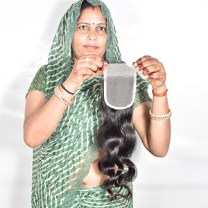 Extensions de cheveux humains indiennes 100% non traitées, brutes, 4*4 Closure Remy, lisses, ondulées naturelles, Deep Temple Bundle, sans produits chimiques - Product Image 2