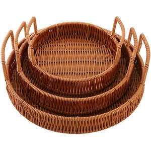 Design élégant Fête de mariage Décoration de table Vaisselle Service de nourriture Plateaux en bois Forme arrondie Plateau de service en rotin - Product Image 1