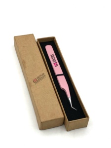 Pince à épiler professionnelle de qualité supérieure, design optimal, 45 degrés, revêtement en poudre rose clair, acier inoxydable, anti-magnétique, anti-statique, lisse - Product Image 6