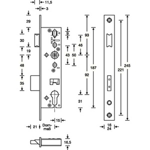 Panic Tubular Frame Furniture Lock B DIN Left Outward Opening <b>Key</b> Unlock Class 3 <b>Square</b> SSF with 24/245/45/92/9mm - Product Image 3