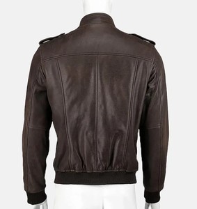 Chaqueta Bomber de Piel de Oveja Genuina Marrón Oscuro, Ecológica, Estilo Motero Vintage, Cuello Alto Suave, Acanalado, Abrigo Cálido de Invierno - Product Image 2