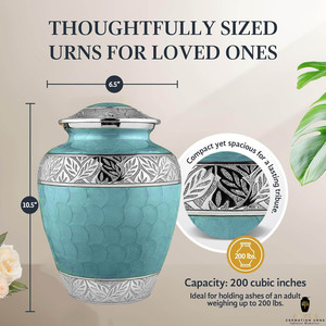 โกศบรรจุอัฐิแบบสกายครีเมชั่น ลายใบไม้สีเงิน สไตล์อเมริกัน/ยุโรป เป็นมิตรกับสิ่งแวดล้อม ทนทาน ดีไซน์ปรับแต่งได้ ความจุ 220 คิวบิกอินช์ - Product Image 4