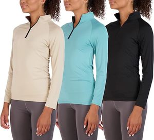 Lot de 3 t-shirts à manches longues à séchage rapide avec fermeture éclair et fermeture éclair pour femmes, avec manches sur pied, pour hommes. - Product Image 2