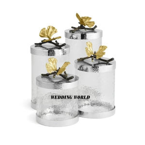 Pot à bonbons en métal avec plateau en bois Serveur de noix de créateur fait main de haute qualité Pot à fruits secs en métal de vente chaude de qualité supérieure - Product Image 4