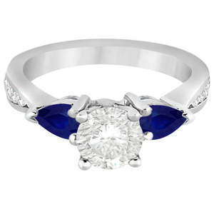 Bague de fiançailles en or blanc 18 carats avec diamant et saphir bleu poire 0,79 ct, style religieux, clarté VVS, pour mariage ou cadeau - Product Image 3