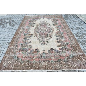 6.4x9.6 ft Vintage Large Rug, <b>Brown</b> Red Turkish Persian <b>Wool</b> Rug - Product Image 1