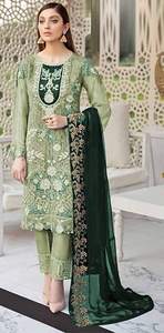 Femme indienne ethnique Georgette broderie pantalon style droit lourd fête pakistanaise Shalwar costume grande taille femmes - Product Image 3