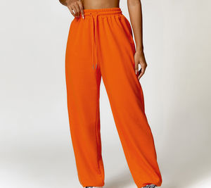 Pantalons de survêtement larges pour femmes, pantalons de jogging, poches décoratives, motif logo, tricot épais en polaire, 100% coton, vêtements décontractés - Product Image 4