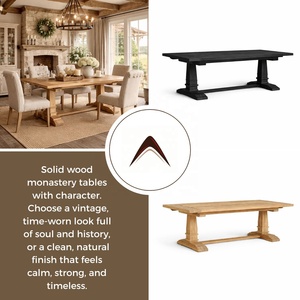 Solid Wood Monastery Dining <b>Table</b> <b>Vintage</b> Farmhouse Luxury Handcrafted Rustic Closter <b>Table</b> For Dining Room Interior - Product Image 3