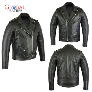 Alta mejor venta caliente clásico Brando hombres de cuero genuino Stand Collar chaqueta impermeable negro marrón - Product Image 3