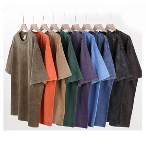 Ropa informal Camiseta desgastada Lavado ácido personalizado Algodón Estilo suelto Cuello redondo Manga corta Ajuste de gran tamaño con hombro caído - Product Image 1