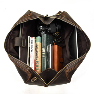Sac de voyage pliable en cuir véritable, fermeture éclair, imperméable, grande capacité, sac de voyage durable, marron - Product Image 5