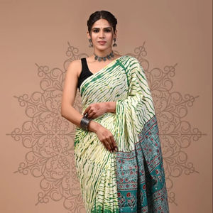 Vente en gros Premium exclusif Chanderi Saree avec Ajrak imprimé et chemisier de course assorti pour vêtements ethniques pour femmes - Product Image 1