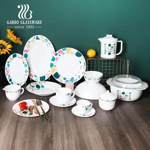 Логотип oem, наклейки, Опаловая стеклянная посуда, Обеденный набор, 58 шт., боковая тарелка, обеденная тарелка, опаловое стекло, чайная кружка, чаша, закаленная, безопасная для микроволновой печи