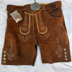 Lederhosen bavaroises brodées en cuir, taille mi-haute, respirantes, coupe-vent, tenue traditionnelle pour hommes pour l'Oktoberfest - Product Image 4