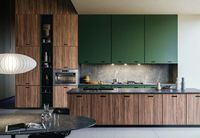 Set Perabot Dapur Kayu Modular Modern Shaker Ramah Lingkungan Siap Rakit Lengkap dengan Pulau Penyimpanan, Meja, Laci Geser, dan Wastafel