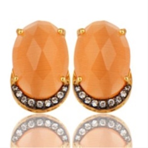 มาใหม่พีช Chalcedony พลอยเงินแท้925ต่างหูรูปไข่ - Product Image 1