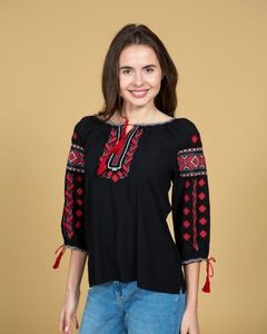 Top tendencia blanca mujer floral bordado Blusa de algodón con borlas patrón de bordado brillante top de moda ucraniana - Product Image 6