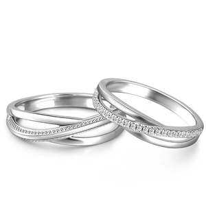 Jeulia Eternal Promise Crossover Sterling <b>Silver</b> Couple Wedding <b>Rings</b> with Cut Zircon - Product Image 1
