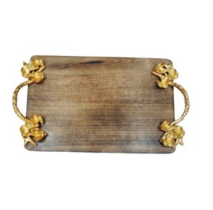 Plateau en bois de qualité supérieure avec poignées en métal, incrustation en bois, plateau de service pour chocolat, meilleure vente - Product Image 5