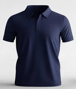 T-shirt décontracté pour homme en coton 100% bleu marine, boutonné, écologique, motif uni, tissu tricoté teint uni, 240g, manches courtes - Product Image 1