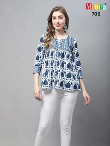 2024 New Design Fashionable Casual <b>Ladies</b> Print and Embroidery Short Top for Women Tops From India Manufacturer Regular Wear Top - Product Image 3