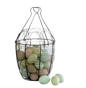 Support de stockage d'œufs au design élégant avec poignée en bois Panier à œufs de poulet en métal Stockage de légumes et de fruits pour la cuisine à domicile - Product Image 3