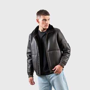 Blouson bomber moderne et fin pour homme en peau de mouton, design classique à fermeture éclair, usage quotidien, style motard, printemps - Product Image 5