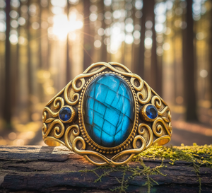 Bracelet ajustable pour homme en argent tibétain artisanal plaqué rhodium or 14 carats, orné de pierres de labradorite, style bohème, pour l'hinduisme - Product Image 6