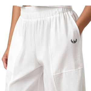 Womens Neutral Wide Leg Casual Trousers Elastic Waist Relaxed Fit Lounge Wear Resort Style Pants - Product Image 4