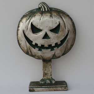 Pieza de decoración de calabaza de aluminio de primera calidad, hecha a mano con esmalte verde pátina, ideal para interiores de temporada de Halloween de lujo - Product Image 1