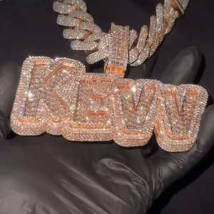 Colgante de Moissanita con Nombre KEVIN de 12 Quilates con Incrustaciones de Diamantes de Imitación, Cadena Cubana, Joyería Hip Hop Personalizada en Acabado Oro Rosa - Product Image 5