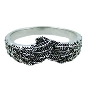 Navya Craft Handmade Dainty Band <b>Ring</b> Angel Hug <b>Feather</b> Wings in Sterling <b>Silver</b> for Men and Women Everyday Wear - Product Image 1
