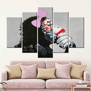 Printed Canvas: Abstract Thinking Monkey Wall Art Decor,5P Mix:Gallery <b>Wrap</b> - Product Image 1
