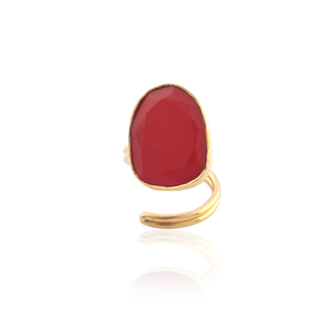 Bijoux de mode faits à la main en gros, bague en quartz hydro corail, pierre précieuse à facettes, bague réglable pour hommes et femmes - Product Image 1