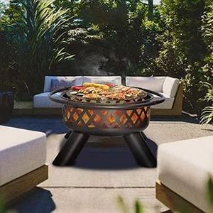 Gros foyer extérieur en fer avec option grill pour la cuisson des barbecues et offrant une chaleur confortable pendant les soirées froides - Product Image 3